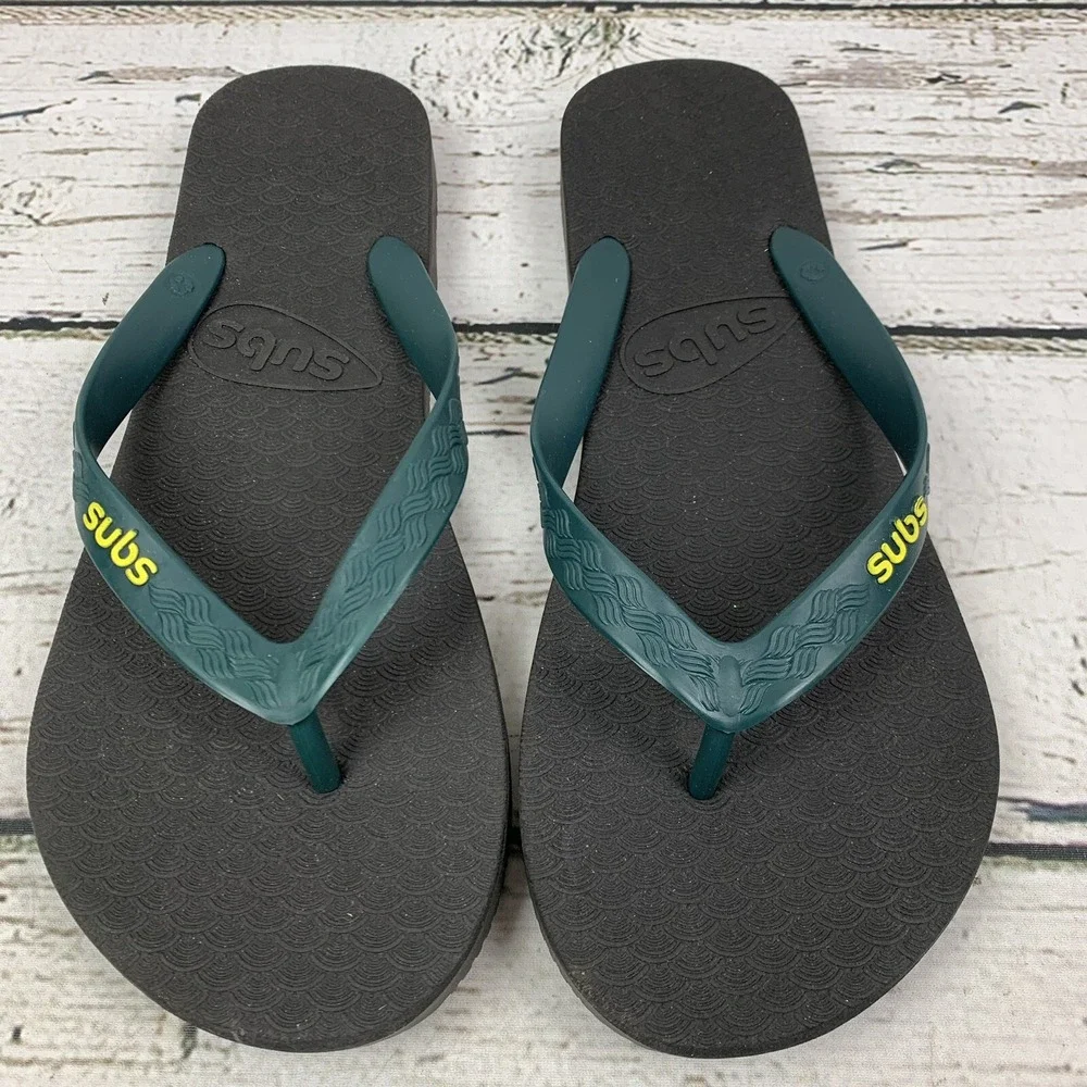 SUBS Flip Flops Sandals [US 12‎ EUR 45/46] Black Green Wave Pattern